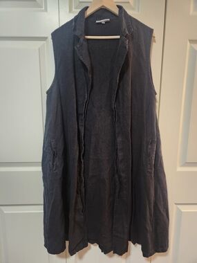 bryn Walker Black Sleeveless Open-Front Cardigain Linen Beach Beachcore Boho